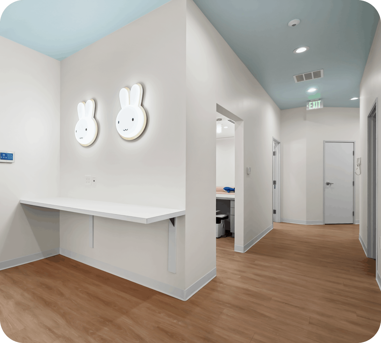 Bright and clean interior clinic hallway at Bunny Kids Dental